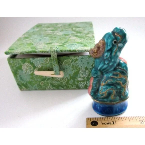 VTG Asian Porcelain QiLin Animal Unicorn Figurine with Box - Blessings & Luck